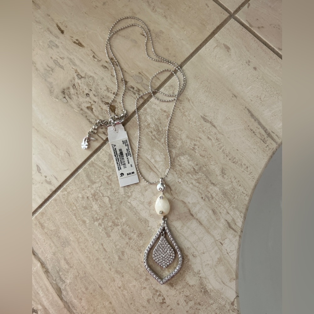 NWT Lucky Brand necklace silvertone w/semi-precious stone&rhinestones